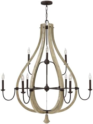 Fredrick Ramond Middlefield Large Two Tier Nine Light Chandelier - Open Frame, Wood, Rustic, Dimmable - Iron Rust Finish w/Weathered Ash Accent
