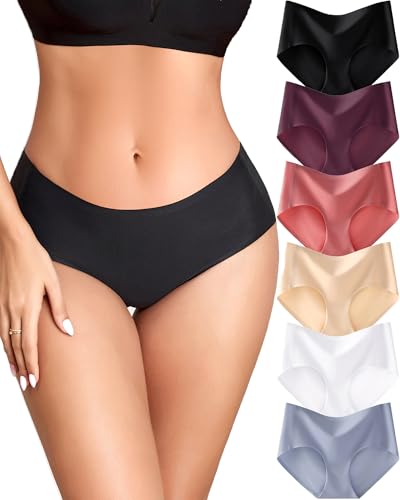FINETOO 6 Pack Womens Seamless Underwear Full Coverage No Show Hipster Panties Sexy Stretchy...