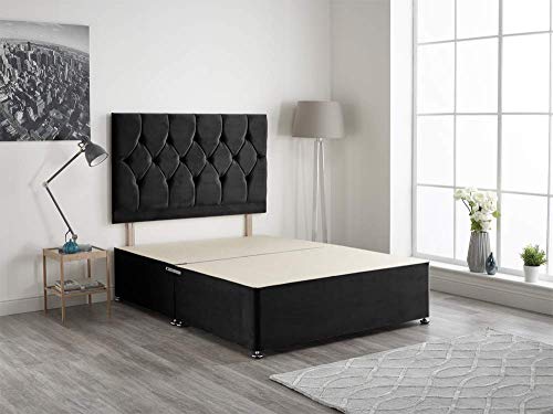 Bed Centre Black Plush Fabric Divan Base Plus Matching Headboard 3ft 4ft 4ft6 5ft 6ft (4FT6 (DOUBLE))