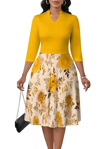 Image of PinkPatty Women's Casual A-line Midi Dresses 3 /4 Sleeve V Neck Fit and Flare Dress with Pockets