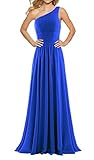 ANTS Women's Pleat Chiffon One Shoulder Bridesmaid Dresses Long Evening Gown Size 2 US Royal Blue