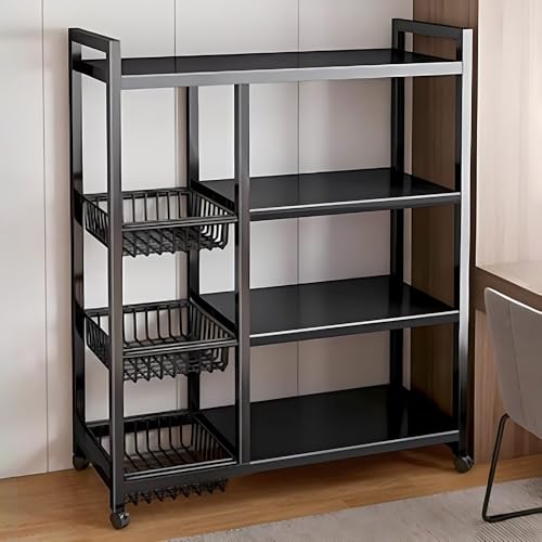 HUIBBGO Estante de almacenamiento de cocina con marco de metal con cestas de malla rodante con estantes ajustables para baño, sala de estar y oficina, carrito de servir con ruedas para ahorrar espacio