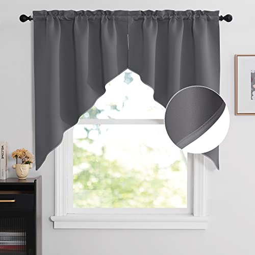 NICETOWN Rustic Kitchen Swag Curtain Valances, Breathable Rod Pocket Blackout Window Tiers, Soft Farmhouse Window Decor for Cafe, Living Room (2 Panel