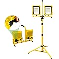25000 Lumen Work Lights with Stand, Dual Head LED Work Light with USB & Socket, Waterproof Portable Lights with Individual Switch, Led Flood Light with 72 Inch Adjustable Metal Telescoping Tripod