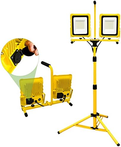 20000 Lumen Work Lights with Stand, Dual Head LED Work Light with USB & Socket, Waterproof Portable Lights with Individual Switch, Led Flood Light with 72 Inch Adjustable Metal Telescoping Tripod