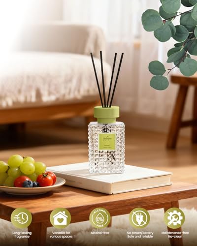 Hazioglen Reed Diffuser Set, Eucalyptus Scented Home Fragrance Air Freshener for Bathroom Shelf Decor, 5.07 fl oz/150ml Essential Oil with Sticks — view 5
