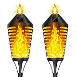 Bigzom Solarlampen Fackeln für Draußen,2 Stück Solarleuchten Garten Außen IP44 Wasserdicht Fackeln Draußen Automatische EIN/Aus Solar Fackel Garten mit Realistischen Flammen für Außen