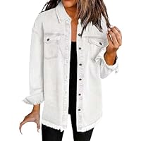 Veste Jean Femme Mi Saison Blouson Denim SurdimensionnéE BoutonnéE pour Femme, Ourlet Effiloché, Manches Longues, avec Poches Veste Chic Et Elegant MatelasséE LéGèRe Automne Blouson Aviateur