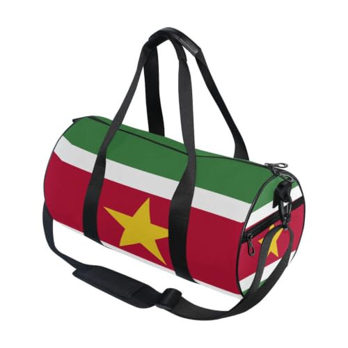 Bolsa de lona para viajes y deportes con bandera de Surinam, maleta de mano redonda