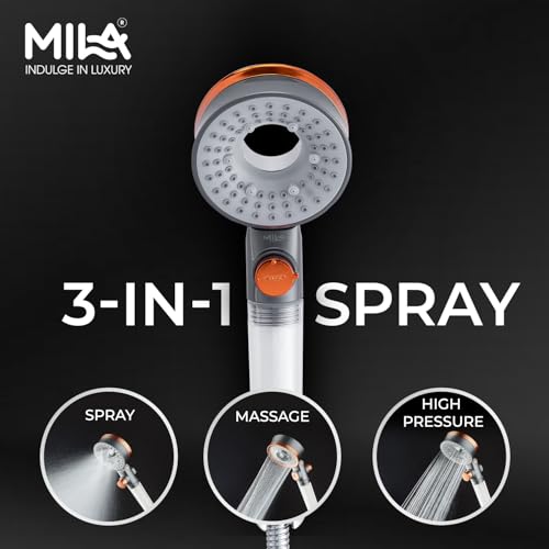 Image of Mila Aquaflex 3-Function Hand Shower with Filter | Rain, Massage & High Pressure Modes | Ergonomic Design with Double Sided Water Outlet | Includes Hose (1.5m) , Bracket & Installation Kit (90*260mm)