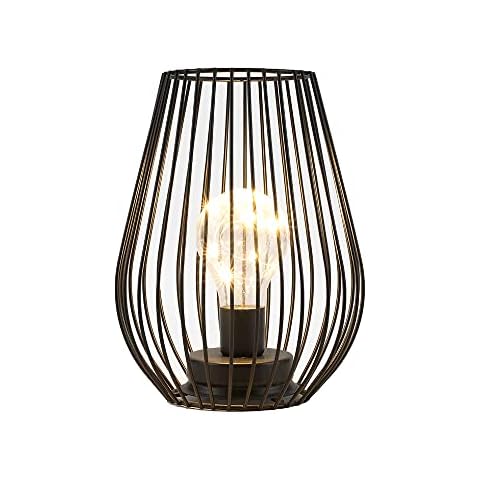 TRIROCKS Metal Battery Operated Lamp 20.5cm Tall Cage Shape Cordless Table Lamp - Battery Lanterns with Warm Fairy Lights Bulb for Patio Garden Bedside Wedding Hallway Indoor Outdoor(Black) Cover