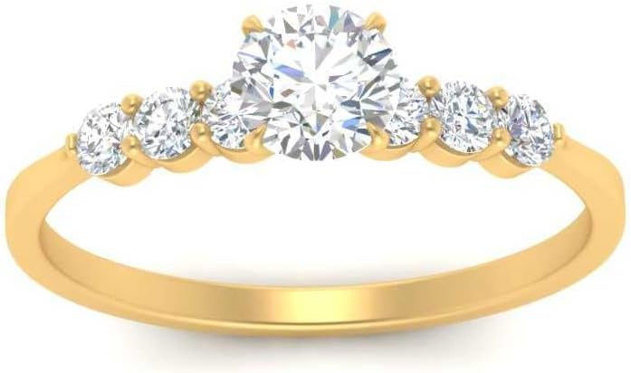 Choose Your Gemstone Round Accented Diamond CZ Ring Yellow Gold Plated Round Shape Side Stone Engagement Rings Matching Jewelry Wedding Jewelry Easy to Wear Gifts US Size 4 to 12
