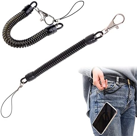 YOHENSQIN 2 Pcs Stretchy Spiral Keyring Black Plastic Spiral Keyring Stretchy Single Elastic Key Chain or Keys, Wallet, Phone, Backpack, Fishing Tool