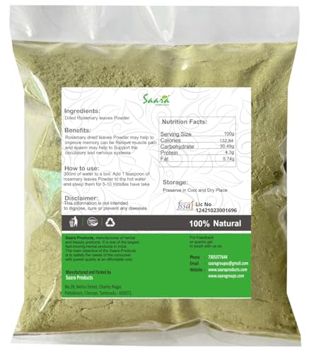 Image of Saara HERBAL FRESH Rosemary Dried Leaves Powder, 70g, Gulmehendi Powder, Salvia Rosmarinus, Useful for Hair Growth, Herbal Tea & Cooking, 70g
