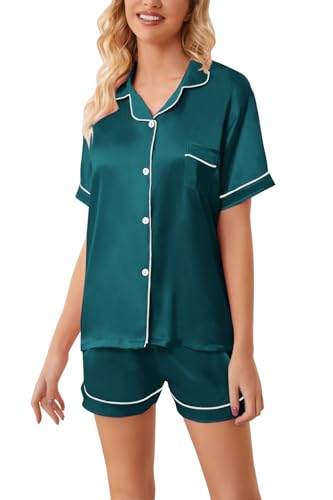 Image of Girls & Womens Satin Pajamas Set, Silk Button-Down Sleepwear 2 Piece Nightwear, 3 Years - Women XXL