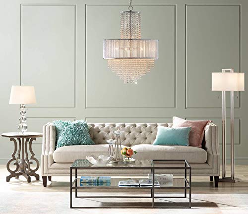 Vienna Full Spectrum Modern Glam Table Lamp 26 1/2" High Stacked Clear Crystal Spheres Glass White Tapered Drum Shade Decor For Bedroom Living Room House Home Bedside Nightstand Office Family #TOP7