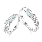 HOOHWE Moon and Star Sterling Silver Eternity Rings - His and Hers Matching Rings - Promise Rings - Valentines Day Gifts - Engraved 'I Love You' - Silver