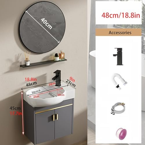 Wall Mounted Ceramic Vanity Sink with Mirror, Floating Wash Basin for Small Spaces, Space-Saving Bathroom Solution,