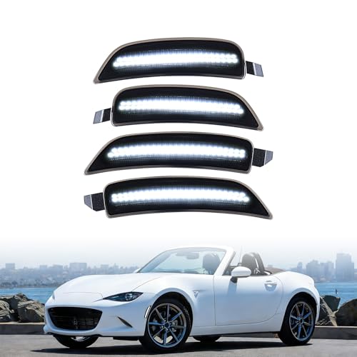 NAAMOTOMOX 4pcs Fender Wheel Arch Side Marker Lights for Mazda MX-5 Miata, GS-P GS GT GX I Sport RF Club i Grand Touring Trims, Smoke Lens White LED, Bumper Parking Signal, NA1J-51-5J0C / NA1J-51-5H0C