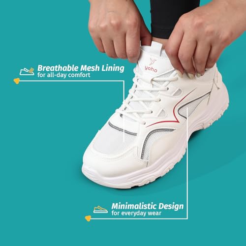 Image of YOHO Tempo Chunky Sneakers for Women | Stylish, Lightweight, Casual, Shock Aborbing Sports Shoes for Woman /Girls | Walking, Running, Gym & Everyday Use -0900