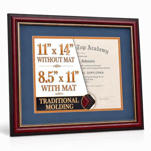 Diploma Frame 11x14 with Mat, Wood Certificate Frame Gold Trim