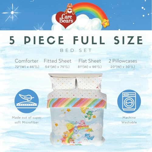Image of Care Bears Classic Super Soft Cozy Reversible Microfiber Comforter and Sheet Set, 5 Piece Full Size, (Official Licensed Product) By Franco Collectibles