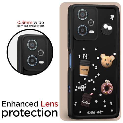 Image of Bintage Cute Fun Taddy| 3D Ball Bear| Donut| Coffee Rubber Case Full Body & Camera Protection Back Cover Compatible for Mi Poco X5 Pro 5G - Black
