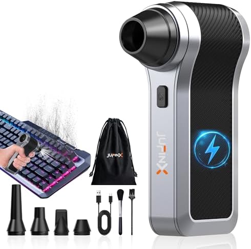 JUFINX Electric Air Duster-130000RPM Compressed Air Duster with Brushless Motor,3-Gear Speeds - Snow Blower, 4pcs Nozzles - Air Duster for Keyboard,Car,PC,Home,Outdoor,Snow and Leaves Cleaning