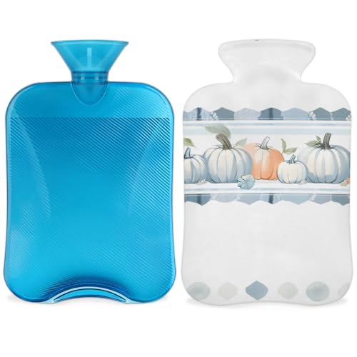 Hot Water Bottle with Soft Cover,2L Cartoon Pumpkin Hot Water Bag for Hot and Cold Compress, Hand Feet Warmer, Retro Pumpkin Rubber Hot or Cold Water Bottle Halloween Christmas Decorations