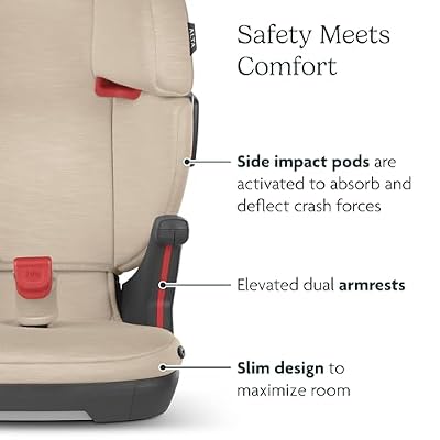 UPPAbaby Alta V2 High Back Booster Seat/Seven-Position, Active Support Headrest for Growing Children/SecureFit Integrated Belt Guide + Positioner/Cup Holder Included/Kavneer (Almond Melange)
