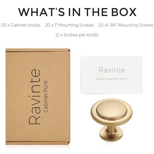 Image of Ravinte 20 Pack 1-1 /4 inch Kitchen Cabinet Knobs Champagne Bronze Dresser Zinc Pulls Door Drawer Handles for Dresser Drawers