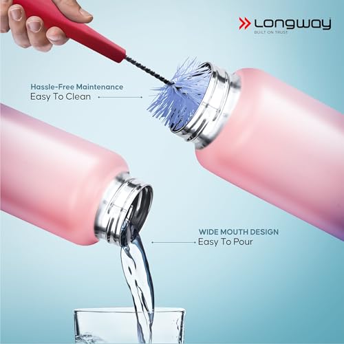 Image of Longway Rush 1 LTR Stainless Steel Water Bottle | Leak-Proof & Rust-Free Design | Perfect for School, Office, Home, Gym, Travel & Ideal for Men, Women & Kids (1000 ml, Aqua-Rose).