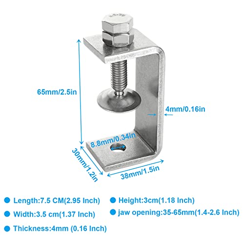 Qtlcohd 4Pcs C Clamps Stainless Steel Tiger Clamps 65Mm/2.6 Inch U Clamps For Mounting Small Desk Clamp With Wide Jaw Opening For Woodworking Welding Building #TOP1