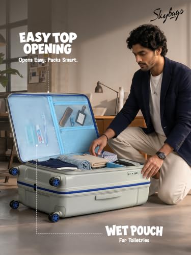 Image of Skybags Zephyre Large Hard Luggage (77 Cm) | Luggage Trolley with 8 Wheels, TSA Lock and Expander | Gray | Unisex