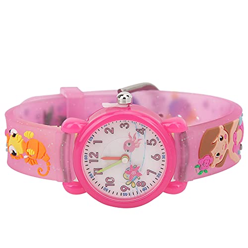 Cartoon Pattern PVC Strap Children Quartz Kid Watch for Girls and Children Gifts Pink Blue (New Pink)