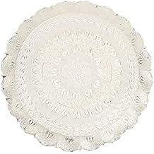 13.8inch Turkish Round Metal Serving Tray for Home Kitchen Coffee Tea Time,Holds Beverages Cosmetics Jewelry Desserts,Vintage Embossed Pattern,Ideal Holiday Housewarming