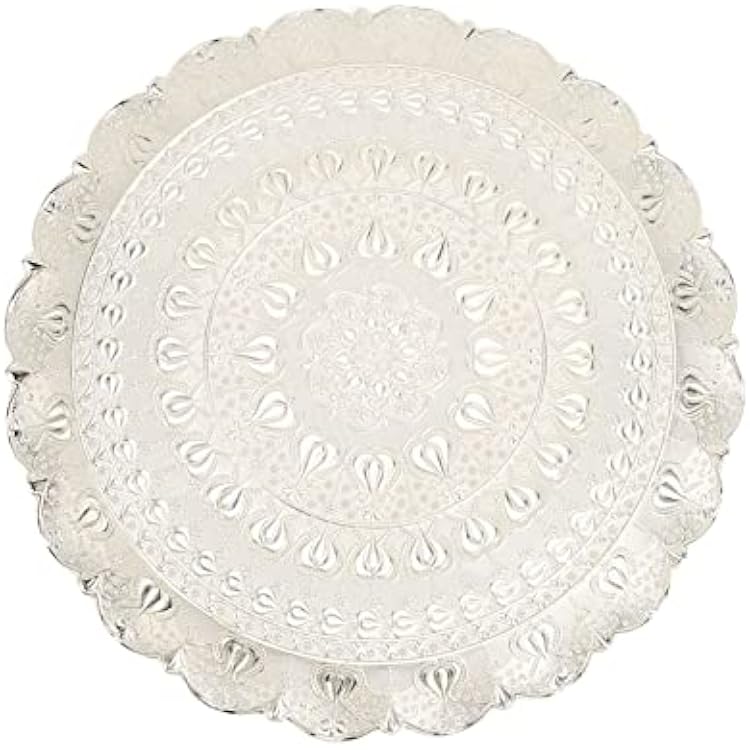 13.8inch Turkish Round Metal Serving Tray for Home Kitchen Coffee Tea Time,Holds Beverages Cosmetics Jewelry Desserts,Vintage Embossed Pattern,Ideal Holiday Housewarming