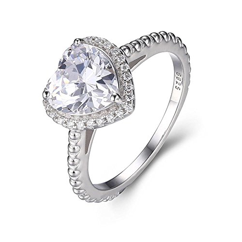 ANGG 3.2ct Clear Heart Cut CZ Jewelry Wedding Engagement Ring 925 Sterling Silver for Women