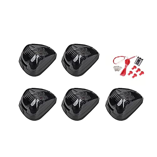 5 X Cab Marker Light, Smoke Lens Amber LED Cab Roof Running Lights, Top Clearance Light w/Wiring Pack Compatible with 1999-2016 Ford F150 F250 F350 F450 E150 E250 E350 E450 Super Duty Pickup Trucks
