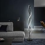 LOKUNM 150cm Spiral LED Floor Lamp for Bedroom Modern Floor Lamps with Remote Control Dimmable Black Floor Lamp 48W Standing Lamp Timing 3 Colour Temperatures Corner Standing Lamps for Living Room
