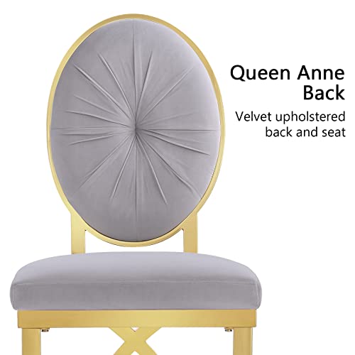 Anewsun Upholstered Dining Chairs Set Of 4, Gray Velvet Oval Back Dining Chairs, King Louis Ding Chairs With Gold Legs #TOP5
