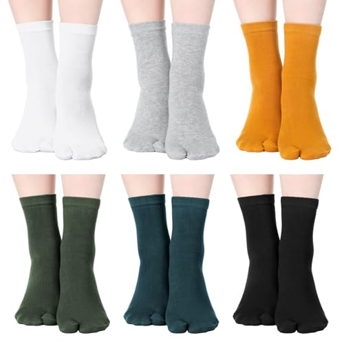 Bencailor 6 Pairs Tabi Socks Elastic Split Two Toe Tabi Flip Flops Socks Ankle Cotton Sandal Matching for Men Women Unisex