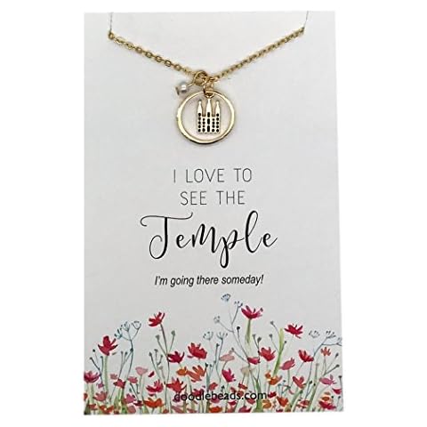 Doodle Beads Temple Necklace gold, Temple Jewelry, I Love to See the Temple with 16"-18" chain Cover