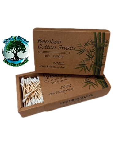 WeedonBrand Bamboo Cotton Swabs, 200 Wooden Stick-Organic Buds,100% Natural Cotton, Eco-Friendly Double Tips, Vegan Product Ear Sticks-Biodegradable Kraft Box