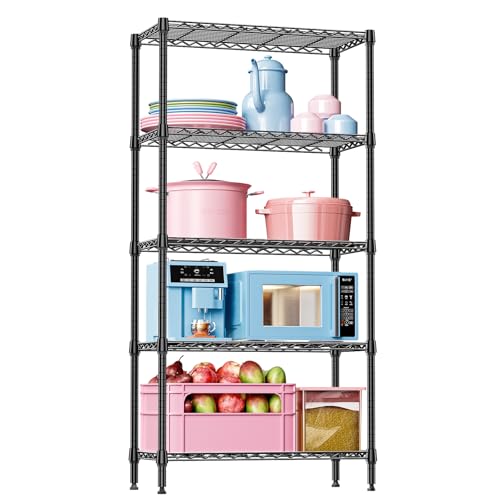 IZEUK 5 Tier Shelf Storage Shelves Shelving Wire Rack Heavy Duty Closet Organizers for Garage Kitchen Bathroom 1250 lbs Black 15.7" D x 33.5" W x 68.5" H by IZEUK - Used condition - CA$64.95