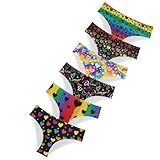 HUGS IDEA 6Pcs Mid Cut Seamless Underwear Fashion Rainbow Hearts Pride Panties Soft Breath Stretch Lingerie M