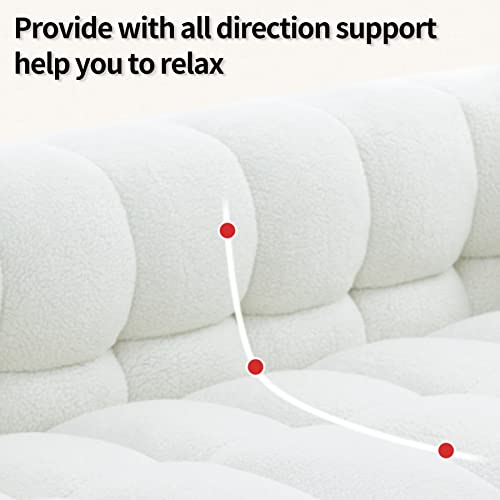 Dolonm Modern Sofa Couch With Metal Legs Upholstered Tufted 3 Seater Couch With 2 Pillows Decor Furniture For Living Room, Bedroom, Office, 80 Inch Wide (White-Teddy) #TOP6