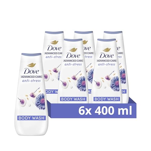 Dove Advanced Care Anti-Stress Chamomile & Oat Milk Body Wash Shower Gel for instantly lotion-soft skin 400 ml, Pack of 6