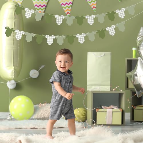 Image of Weysat 2 Pcs Baby Clothes Banner Baby Boys Girls Shower Decorations Green Bodysuit Clothesline Banner Gender Reveal Birthday Neutral Party Outfit Paper Decor Supplies