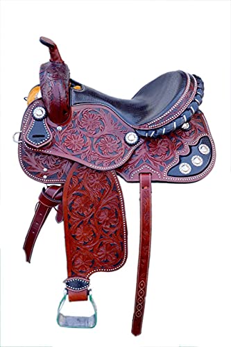 Star Trading Company Premium Leather Western Barrel Racing Trail Equestrian Horse Saddle 14'' to 18'' inch seat Size (14'' Inch)
